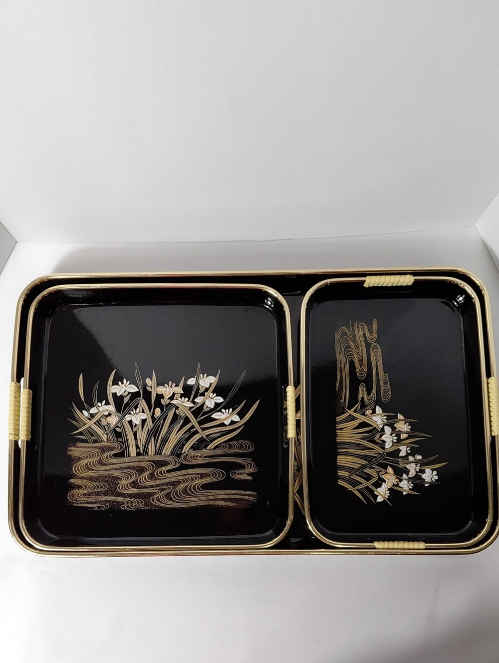 Japanese Black Lacquer Nesting Trays- Vintage